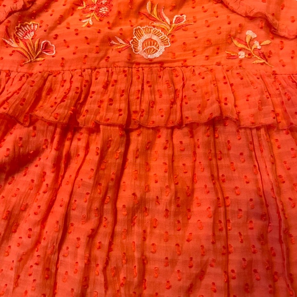 Anthropologie Ranna Gill Embroidered Tunic Dress Orange Floral Swiss Dots Sz L - Picture 5 of 9